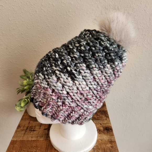 Handmade Heavy Knit Winter Hat with Pom Pom - Picture 1 of 6